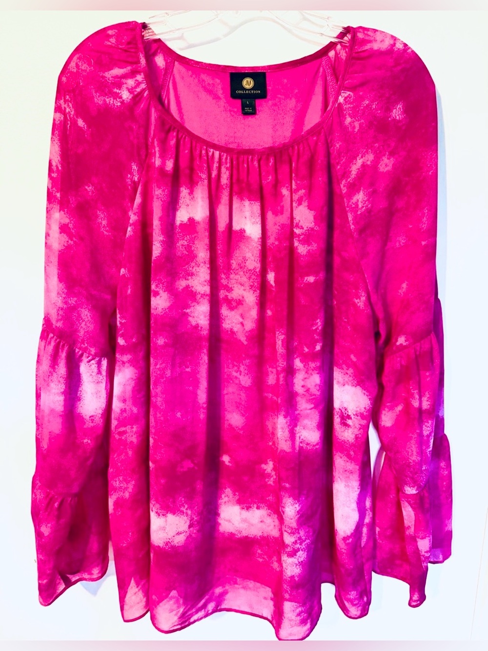 JM Collection size Large Women’s Fuchsia tie die flowy peasant blouse